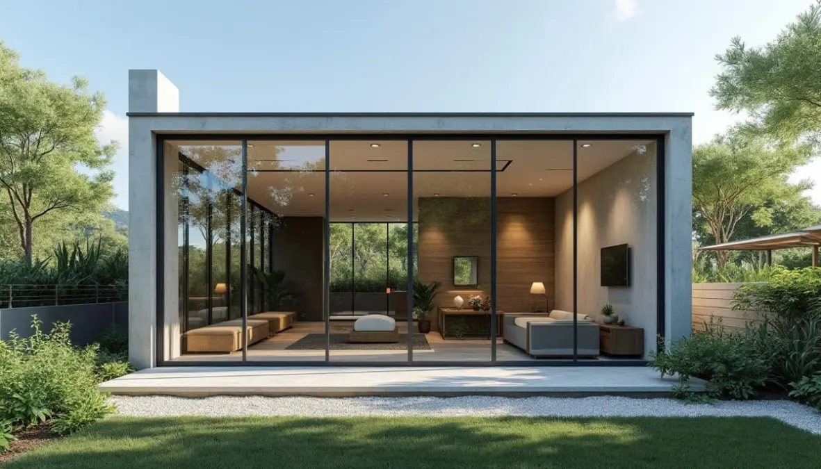 explorez cette maison compacte de 14m² alliant design ultramoderne et façades vitrées innovantes pour un espace de vie lumineux et élégant.