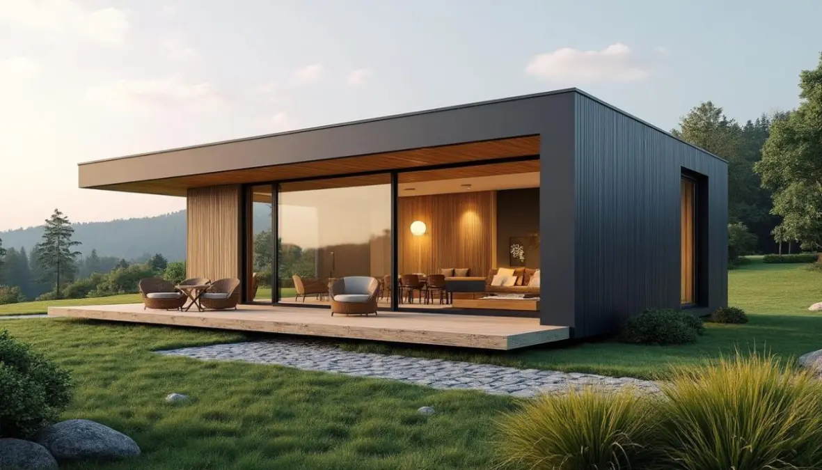 découvrez cette charmante maison modulaire de 41m², moderne et fonctionnelle, prête à être livrée rapidement partout en europe. parfaite pour un habitat flexible et clé en main.