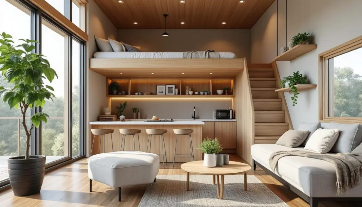 découvrez une décoration remarquable qui maximise l'espace et le style dans cette mini-maison de 35 m², alliant confort et design ingénieux.