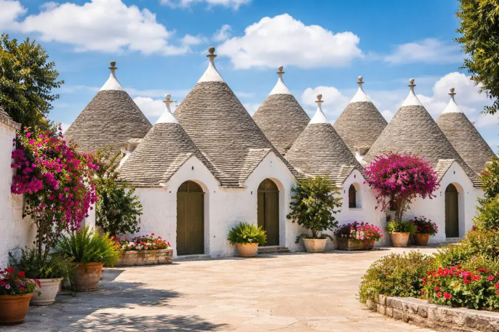 découvrez l'harmonie unique entre l'architecture vernaculaire et le design rustique à travers l'exploration d'un trullo à huit cônes, symbole d'authenticité et de savoir-faire traditionnel.